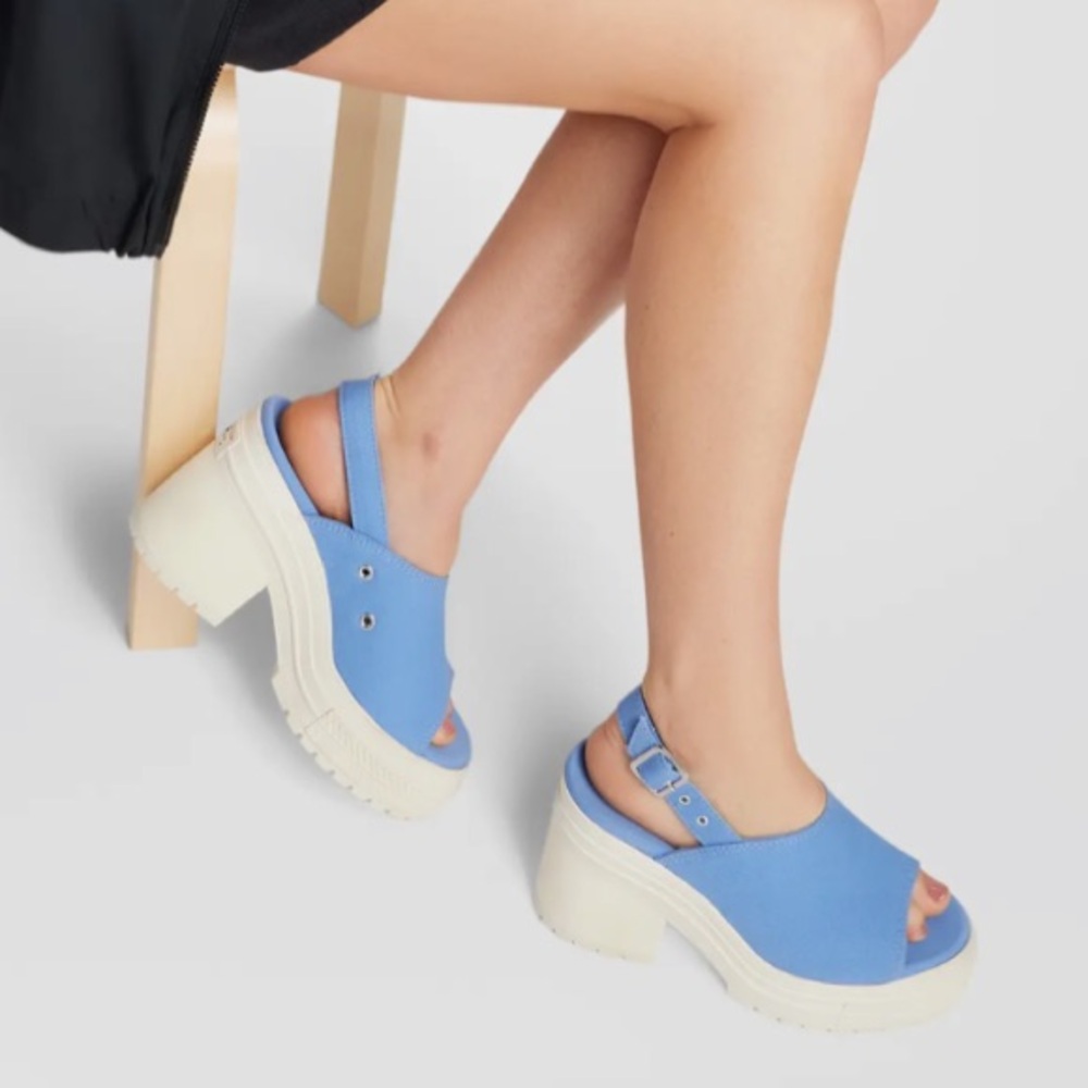 Converse Blue Chuck 70 De Luxe Heel Slingback Canvas Platform Open Toe Shoe